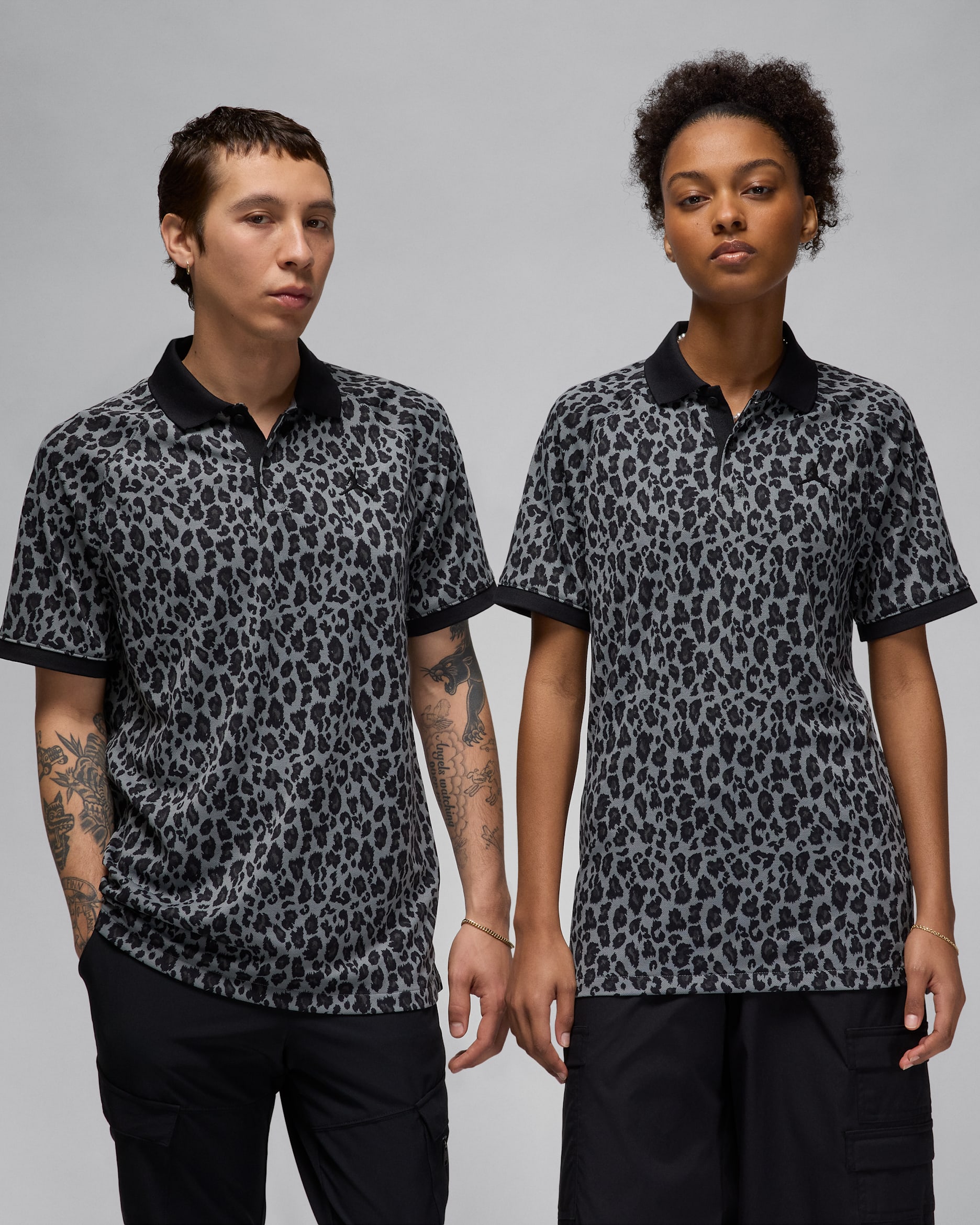 【新品】NIKE Jordan Golf DRI-FIT ヒョウ柄ポロシャツ S ジョーダンゴルフ ナイキ 半袖ポロシャツ グレー×黒 レオパード ヒョウ